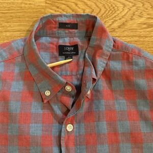 J Crew Heathered‎ Cotton Shirt Men's Medium Slim Fit Multicolor Plaid Preppy